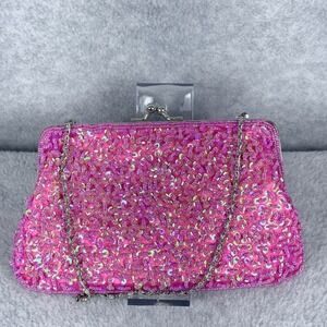 Unbranded Sequin Beaded Clutch Women Small Pink Evening Bag Y2K Sparkly Glam